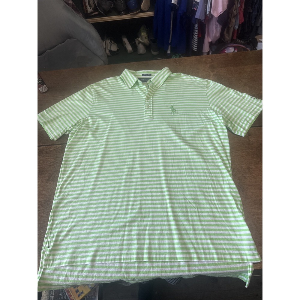 Polo Golf Men's Ralph Lauren Polo Vtg Lisle Green White Striped Shirt XL